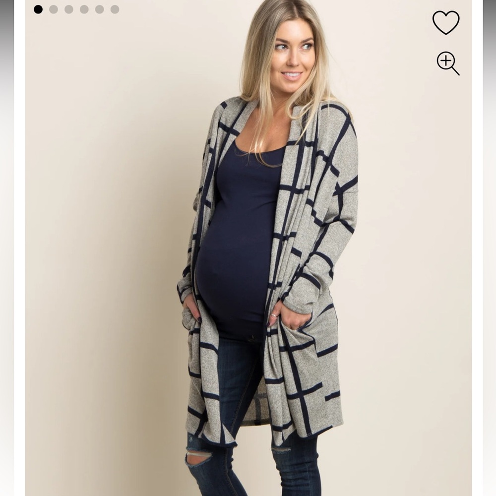 Pinkblush Maternity Navy and Gray Checkered Cardigan